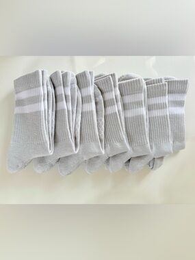 Bombas 7-Pack Striped Crew Grip Socks Gray White Non-Slip Cushioned Socks Size L